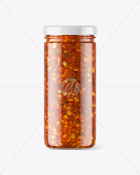 Clear Glass Jar with Bruschetta Sauce Mockup Clear Glass Jar with Bruschetta Sauce Mockup