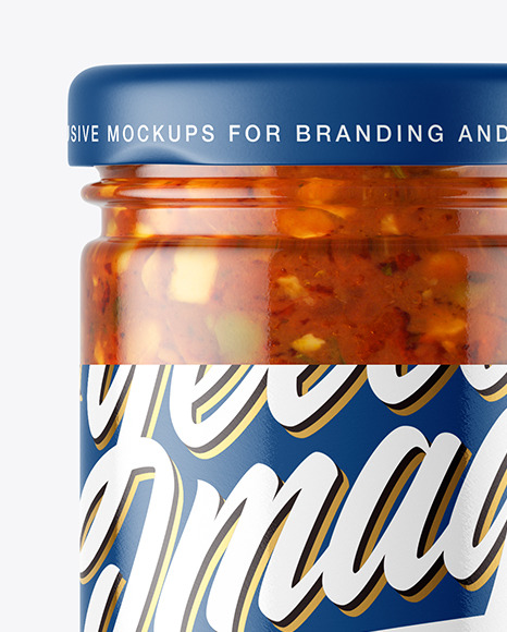 Clear Glass Jar with Bruschetta Sauce Mockup Clear Glass Jar with Bruschetta Sauce Mockup
