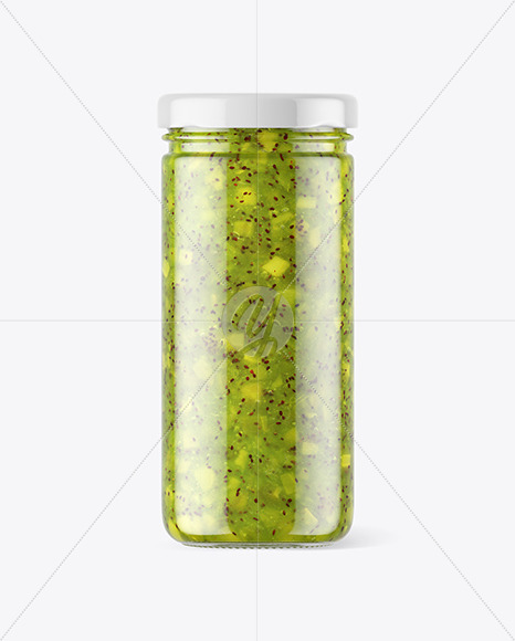 Clear Glass Jar with Kiwi Jam Mockup