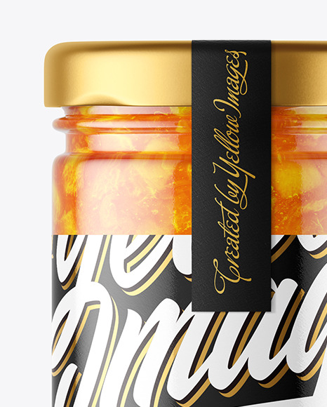 Clear Glass Jar with Apricot Jam Mockup