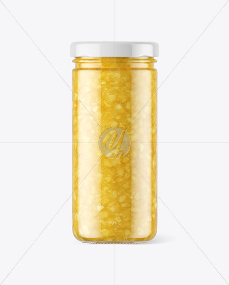 Clear Glass Jar with Pear Jam Mockup