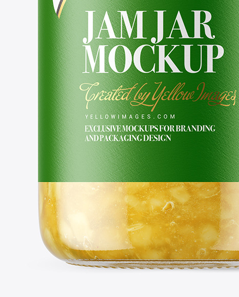 Clear Glass Jar with Pear Jam Mockup