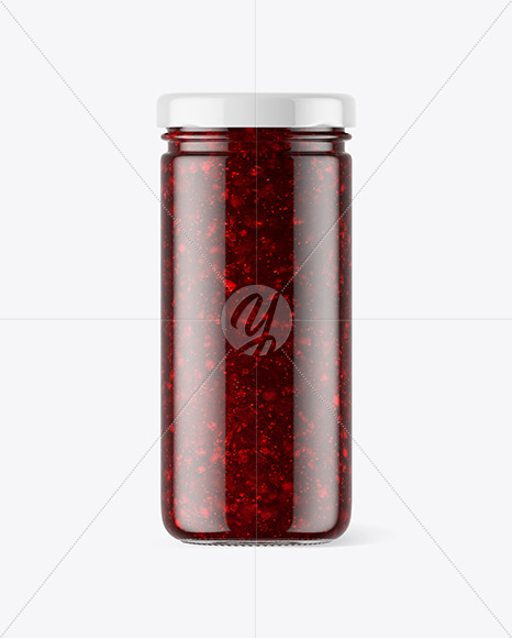 Clear Glass Jar with Cranberry Jam Mockup