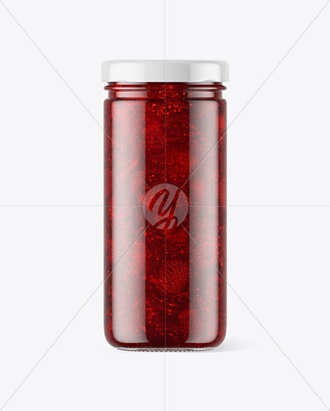 Clear Glass Jar with Strawberry Jam Mockup