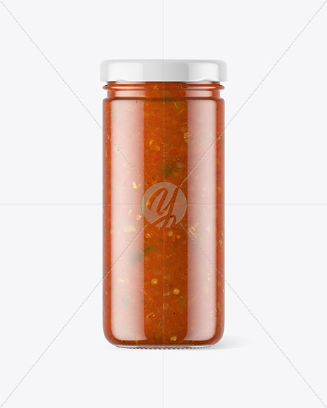 Clear Glass Jar with Taco Sauce Mockup