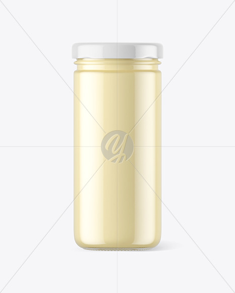 Clear Glass Jar with Mayonnaise Sauce Mockup