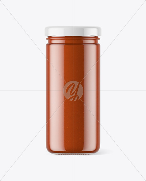 Clear Glass Jar with Tomato Sauce Mockup