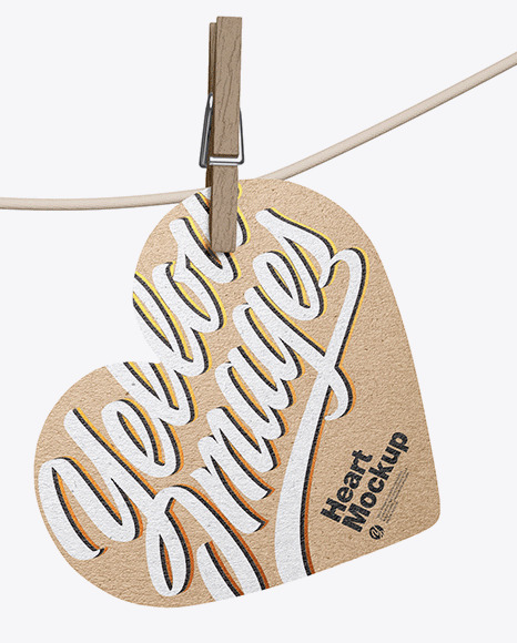 Kraft Heart Shaped Cards w/ Pins Mockup