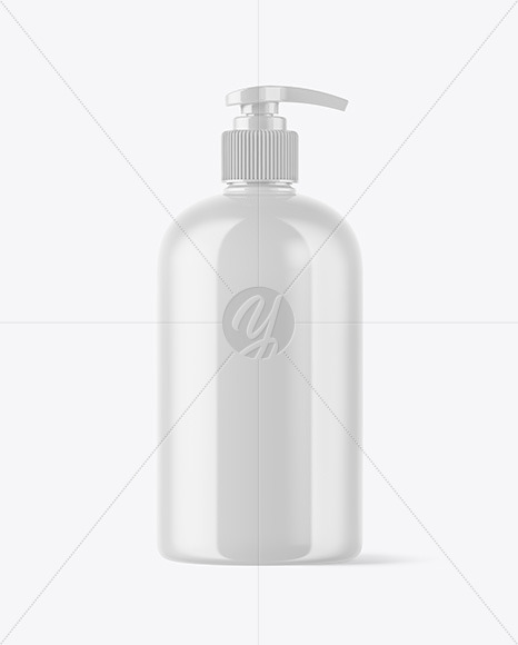 Glossy Plastic Bottle with Pump Mockup