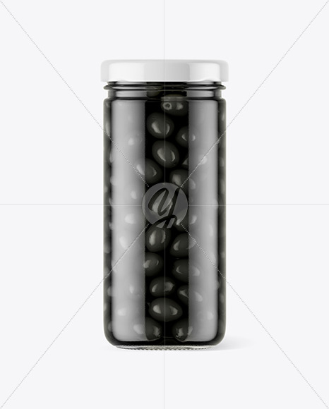 Clear Glass Jar with Black Olives Mockup