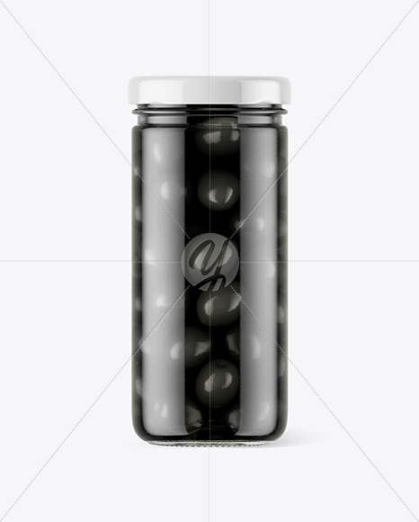 Clear Glass Jar with Black Olives Mockup