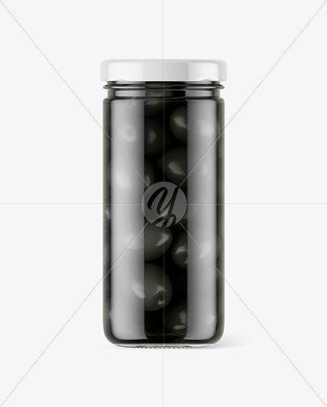 Clear Glass Jar with Black Olives Mockup