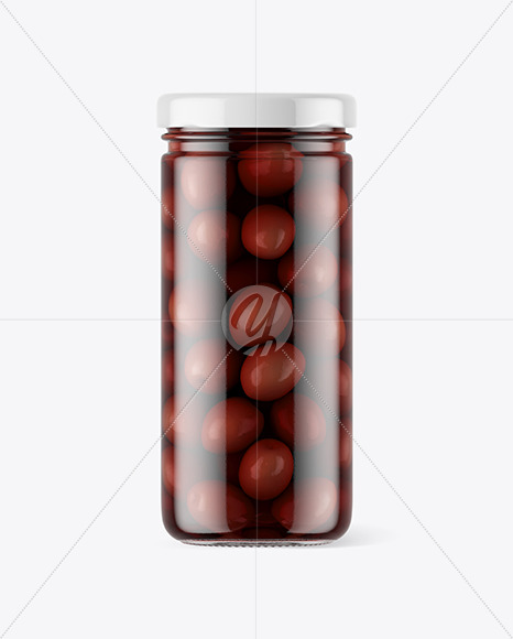 Clear Glass Jar with Kalamata Olives Mockup