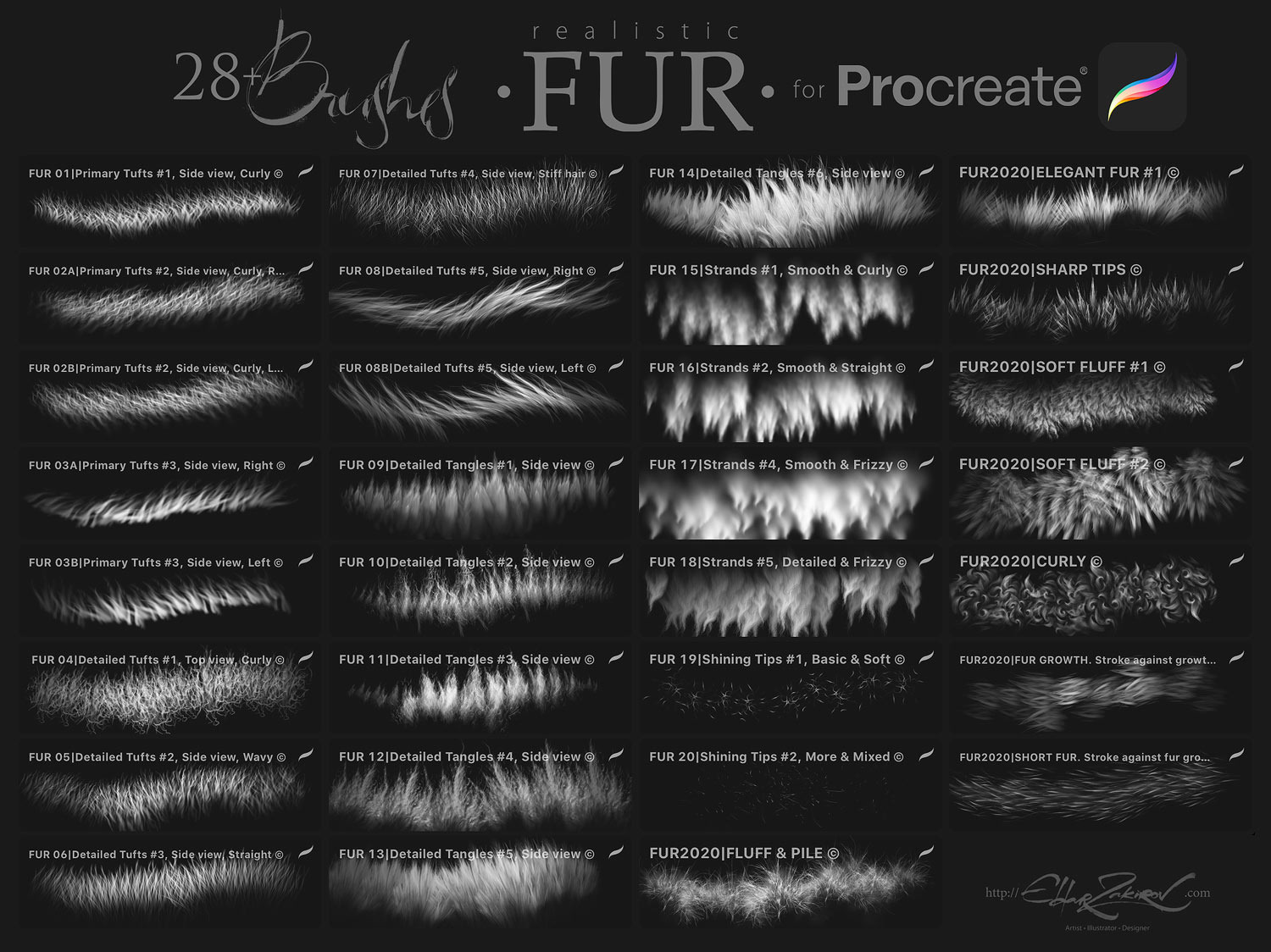 28 Realistic FUR Brushes for Procreate 5