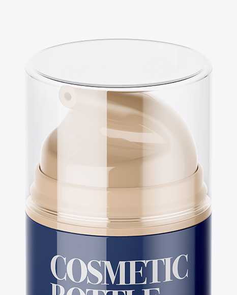 Glossy Cream Bottle Mockup with Pump - Halfside View