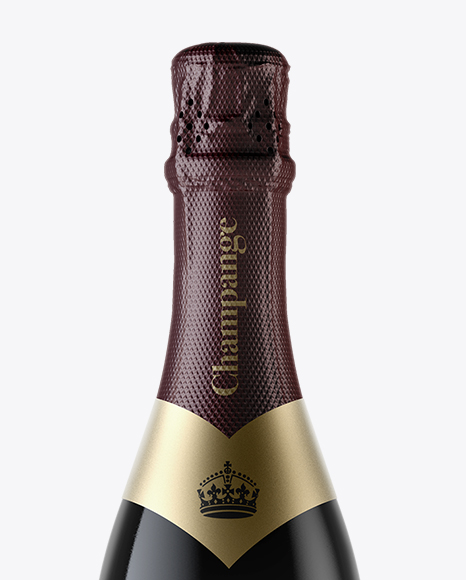 Dark Glass Champagne Bottle with Textured Foil Mockup