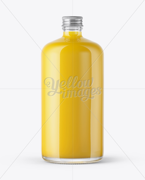 Clear Glass Bottle With Orange Juice Mockup