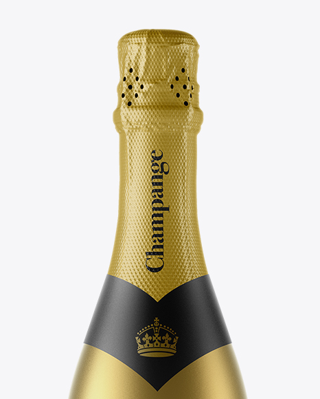 Matte Metallic Champagne Bottle with Textured Foil Mockup