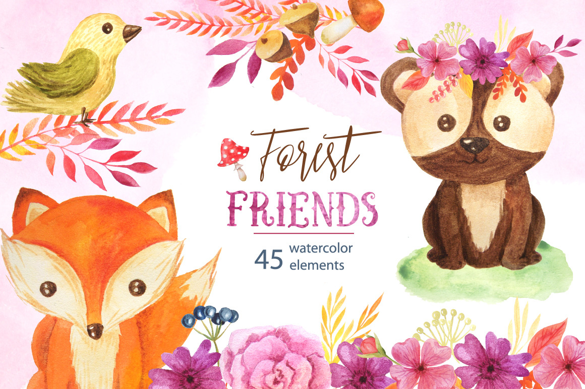 Watercolor Forest Animals Set