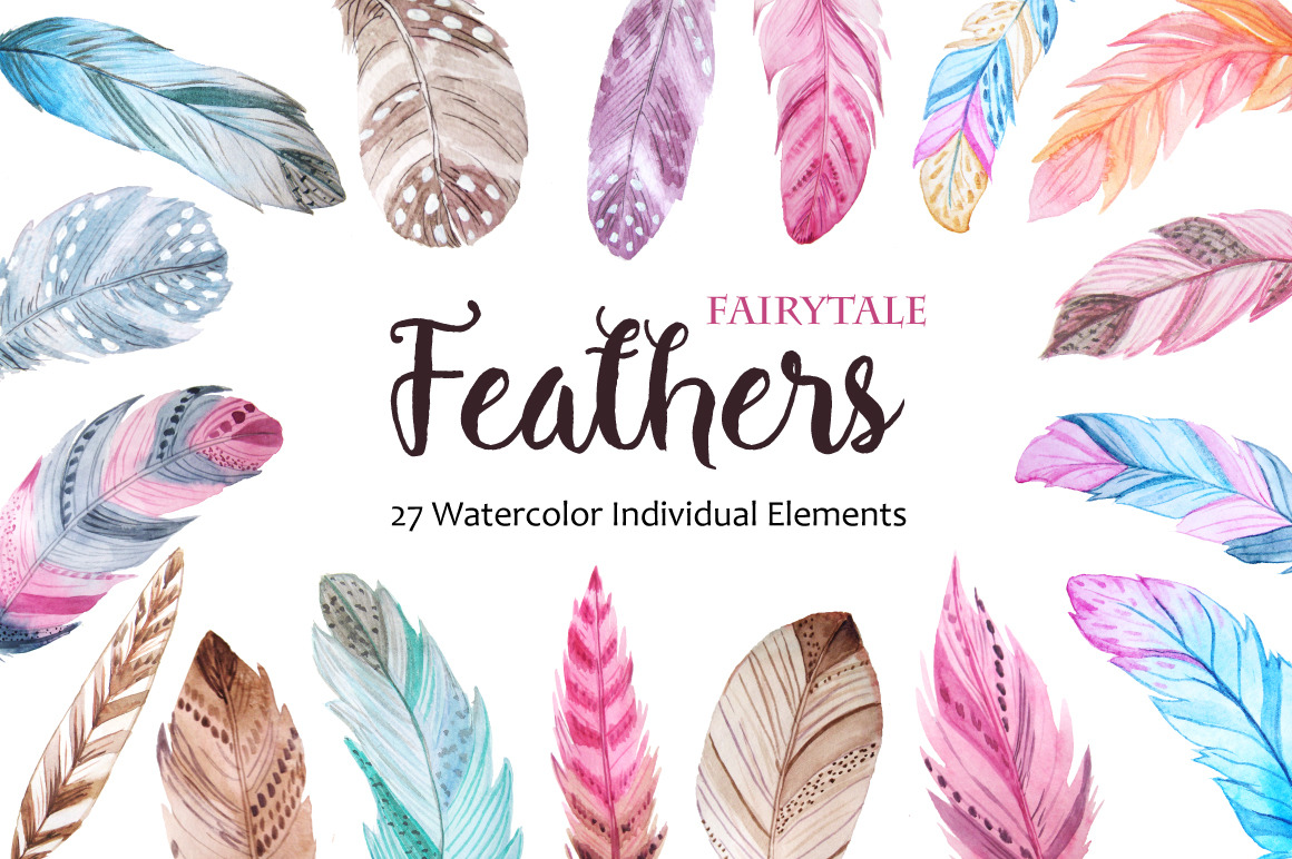 Watercolor Fairytale Feathers Set Watercolor Fairytale Feathers Set