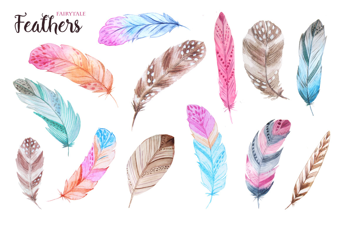 Watercolor Fairytale Feathers Set Watercolor Fairytale Feathers Set