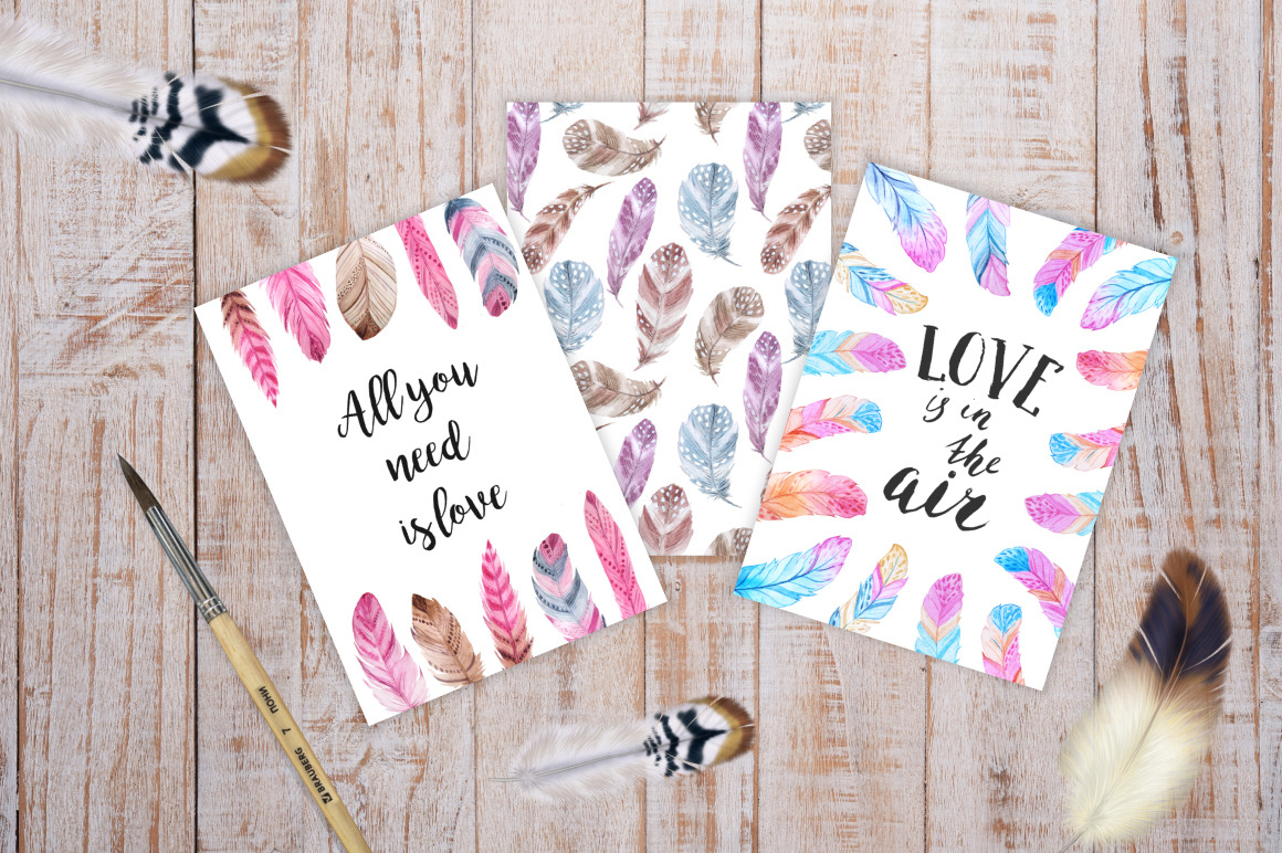 Watercolor Fairytale Feathers Set Watercolor Fairytale Feathers Set