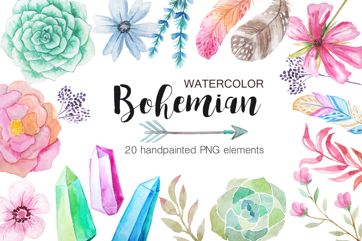 Watercolor Bohenian Nature Set