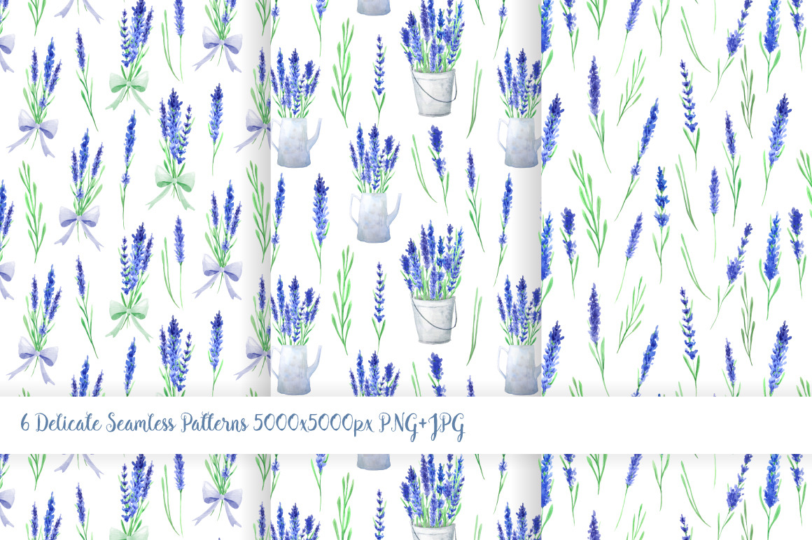 Watercolor Blue Lavender Flowers