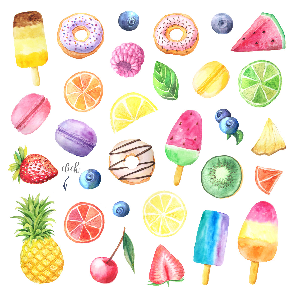 Watercolor Fruits&amp;Desserts Set