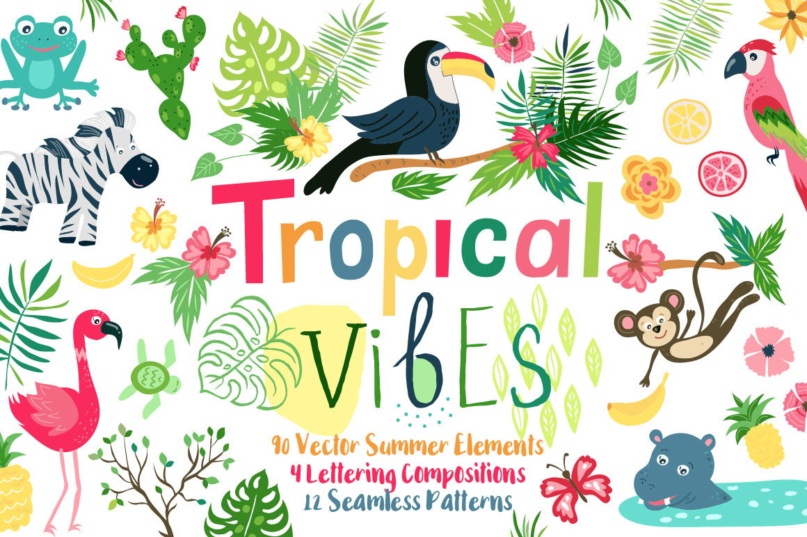 Summer Tropical Cute Vector Pack Summer Tropical Cute Vector Pack