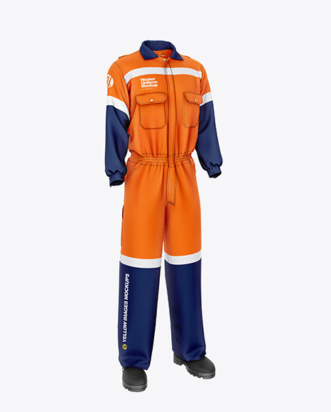 Worker Uniform Mockup - Front Half Side View