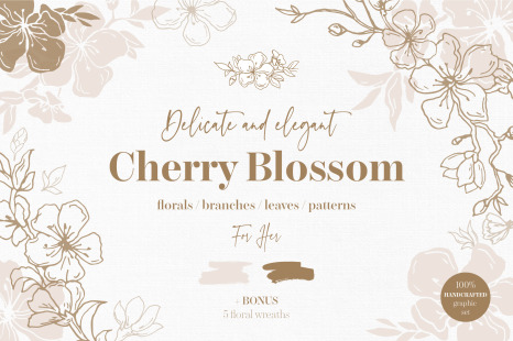 Cherry Blossom graphic set - Blooming flowers