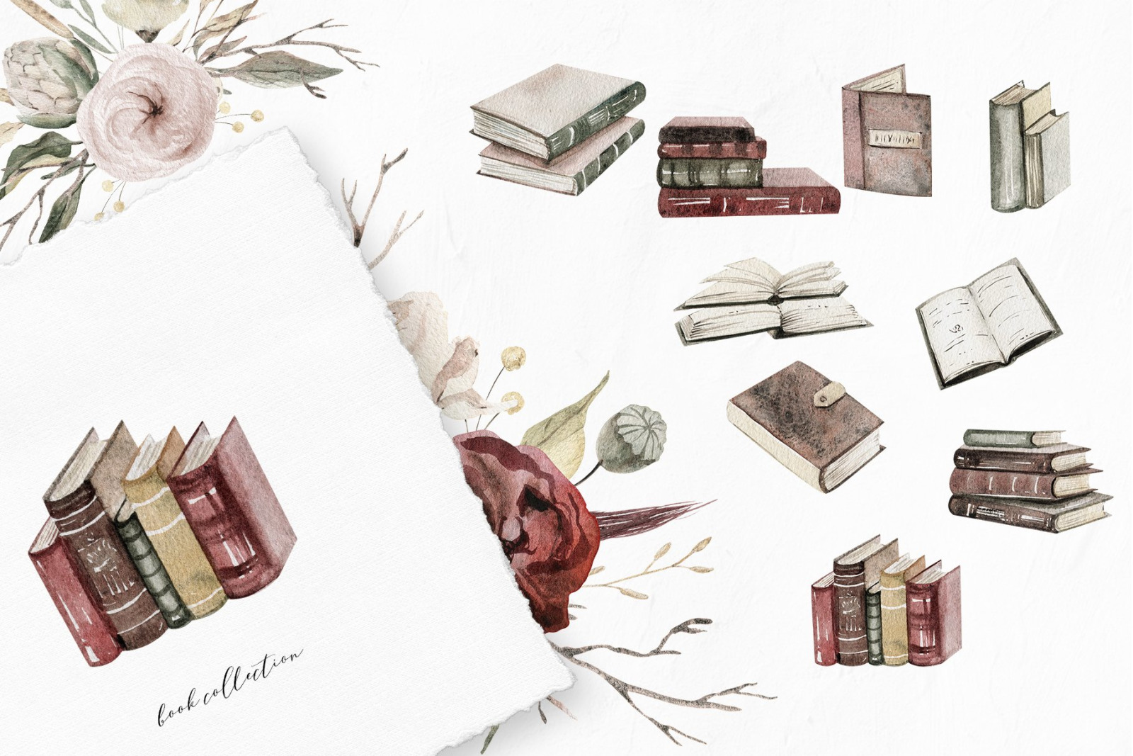 Dried flowers watercolor collection