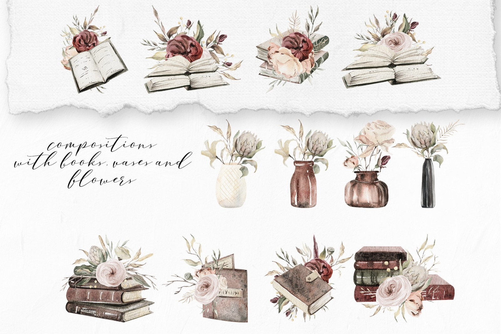 Dried flowers watercolor collection