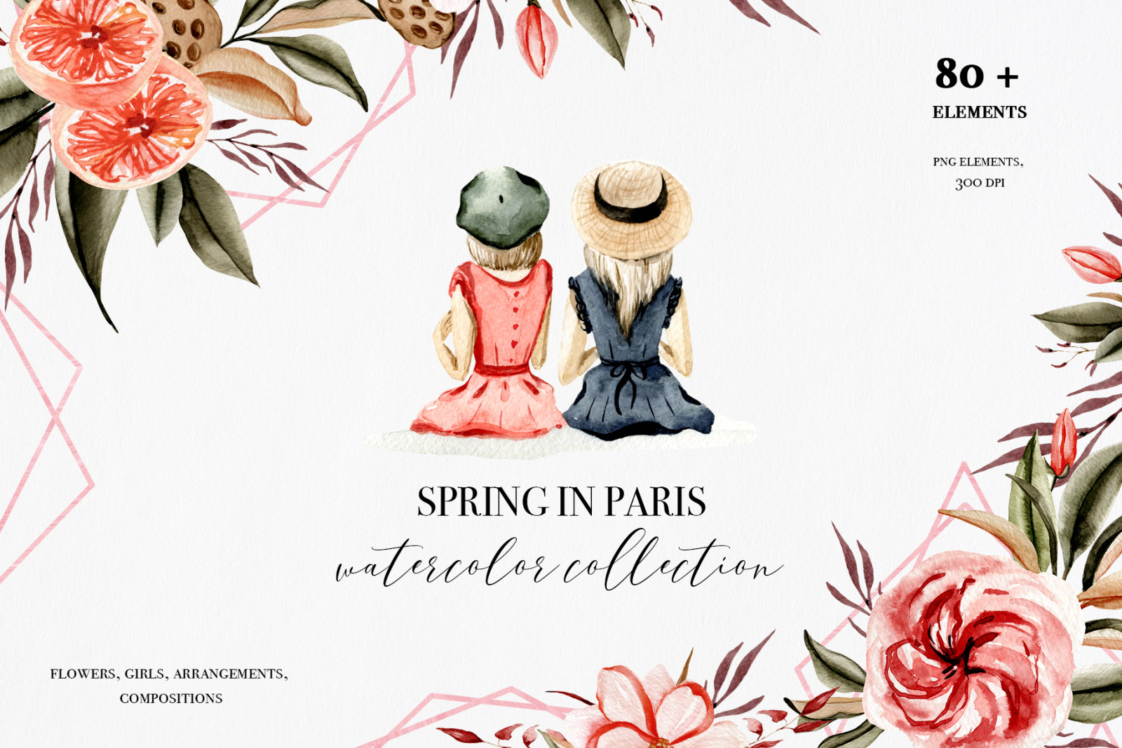 Spring in Paris Watercolor collection, spring clipart