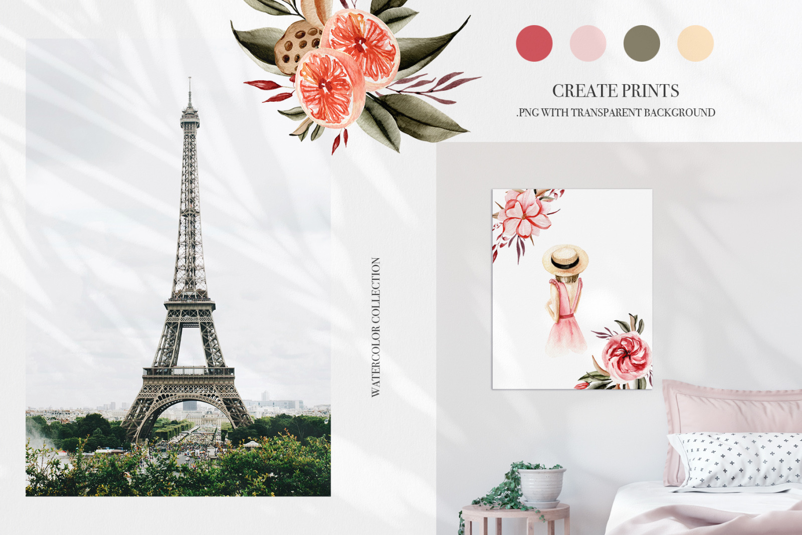 Spring in Paris Watercolor collection, spring clipart