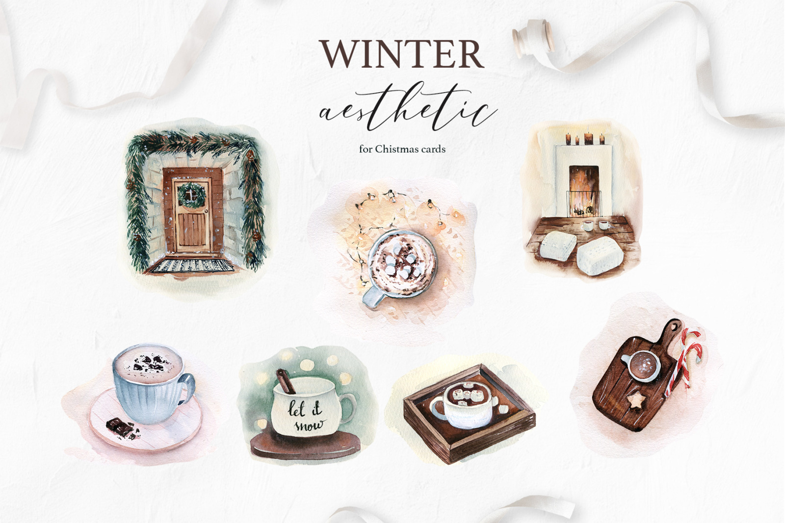 Winter Season Watercolor collection, fashioon, foods watercolor christmas elements