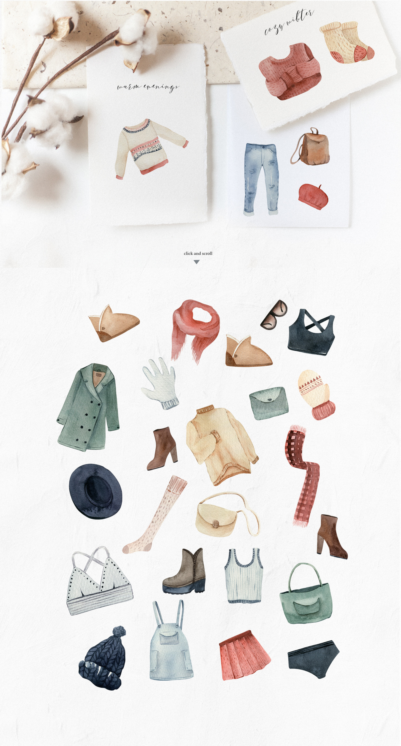 Winter Season Watercolor collection, fashioon, foods watercolor christmas elements Winter Season Watercolor collection, fashioon, foods watercolor christmas elements