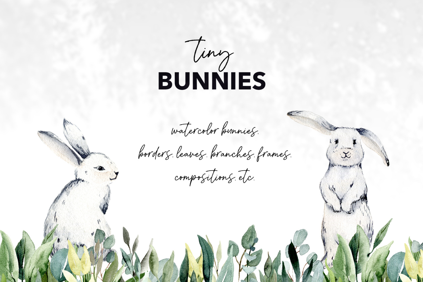 TINY BUNNIES COLLECTION, Easter watercolor greenery foliage clipart