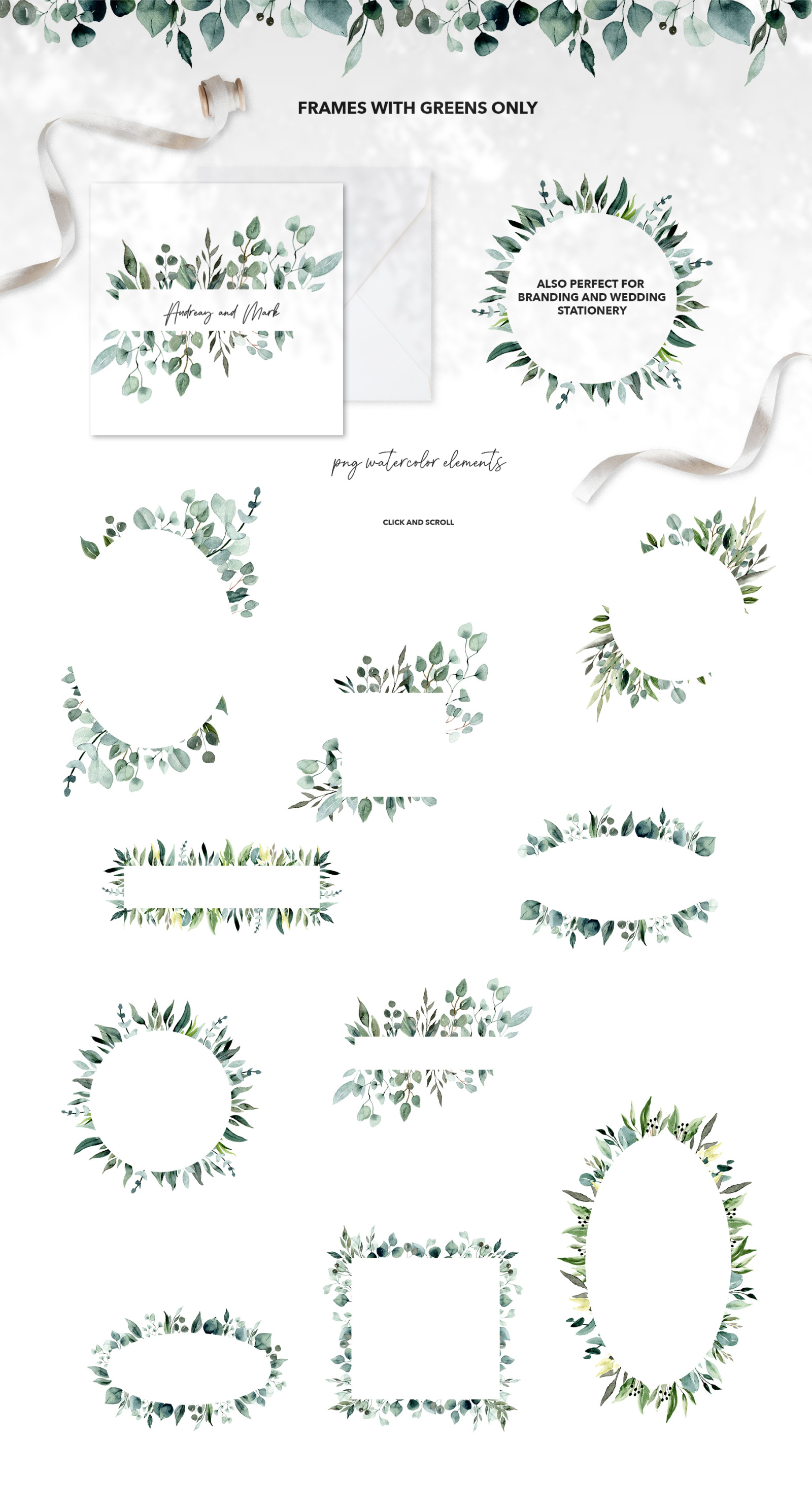 TINY BUNNIES COLLECTION, Easter watercolor greenery foliage clipart