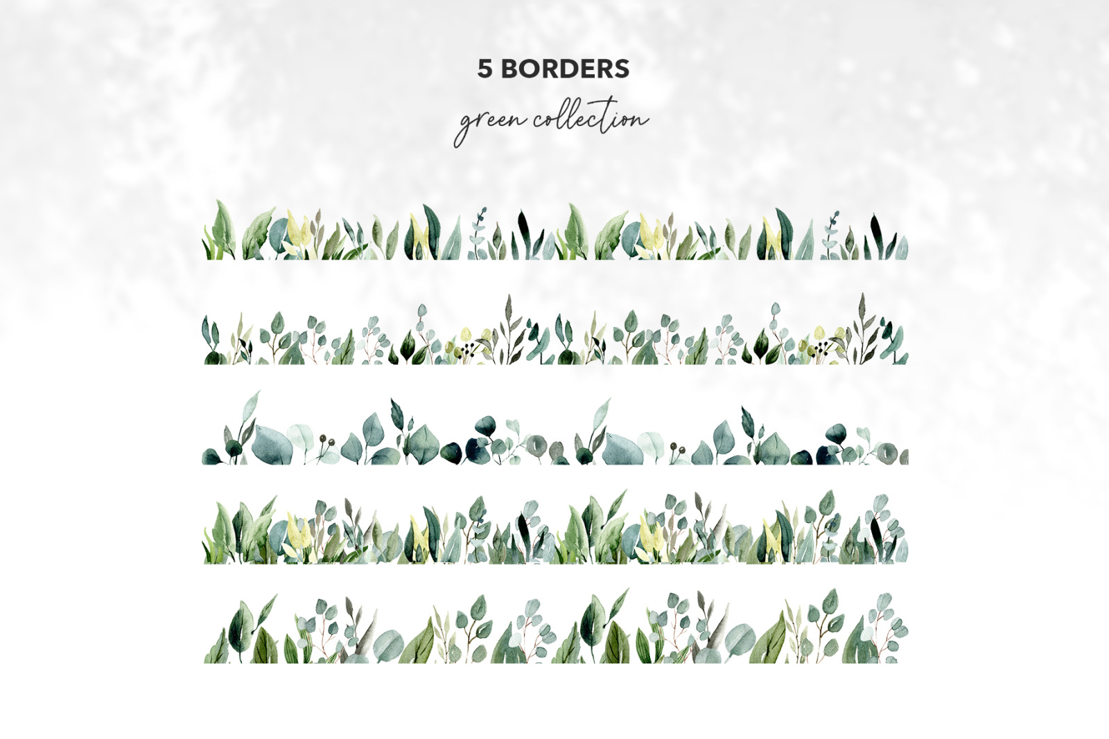 TINY BUNNIES COLLECTION, Easter watercolor greenery foliage clipart