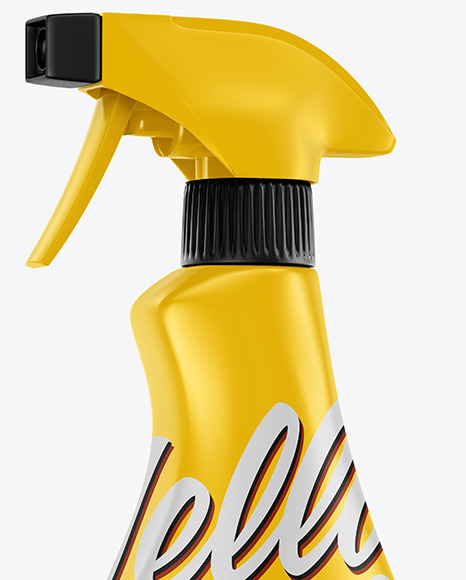 Glossy Spray Bottle Side View Mockup