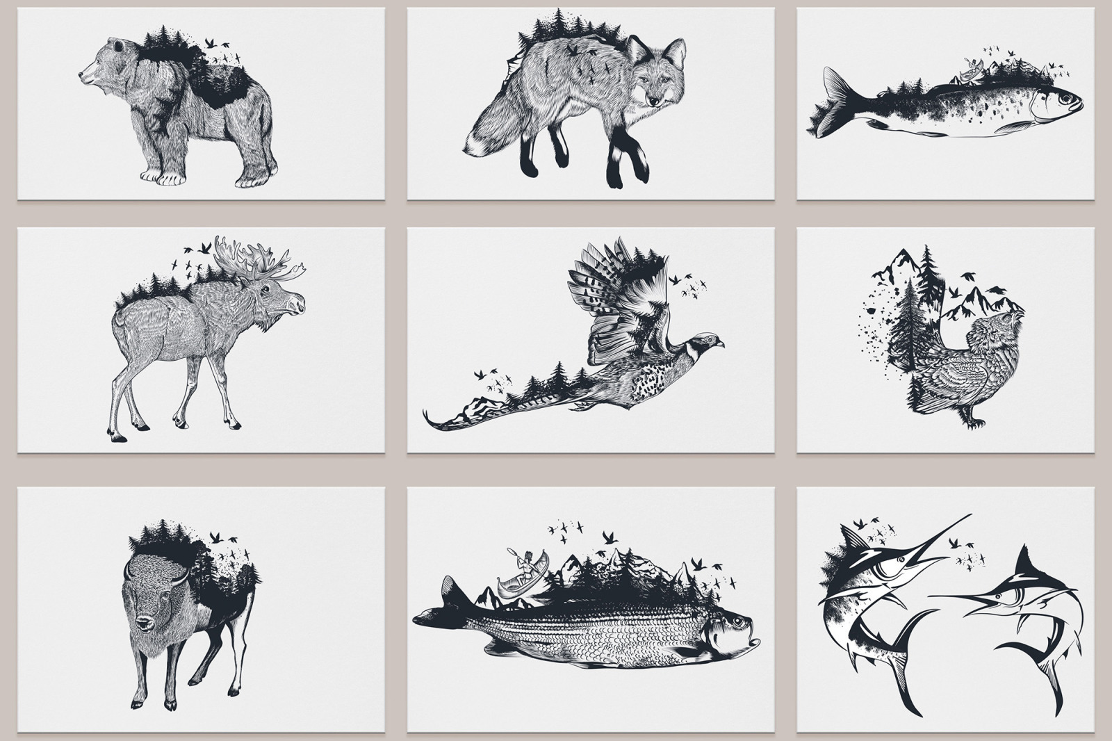 Bundle of artistic vector hand drawn animals Bundle of artistic vector hand drawn animals