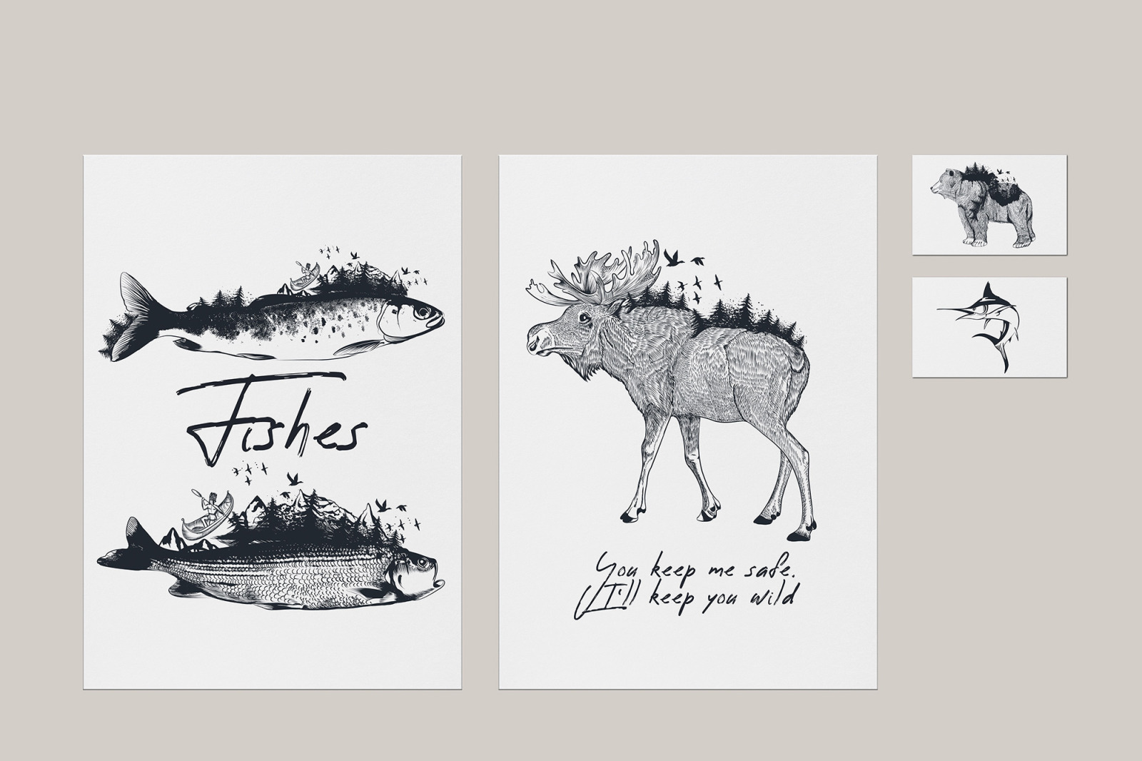 Bundle of artistic vector hand drawn animals Bundle of artistic vector hand drawn animals