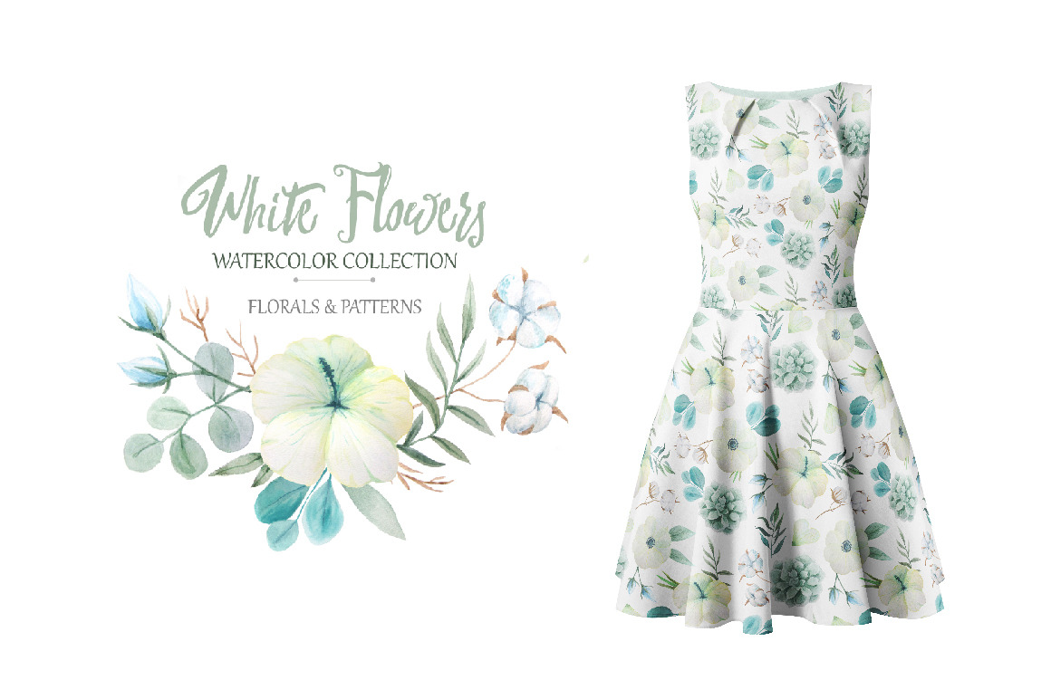 Watercolor White Flowers Set Watercolor White Flowers Set
