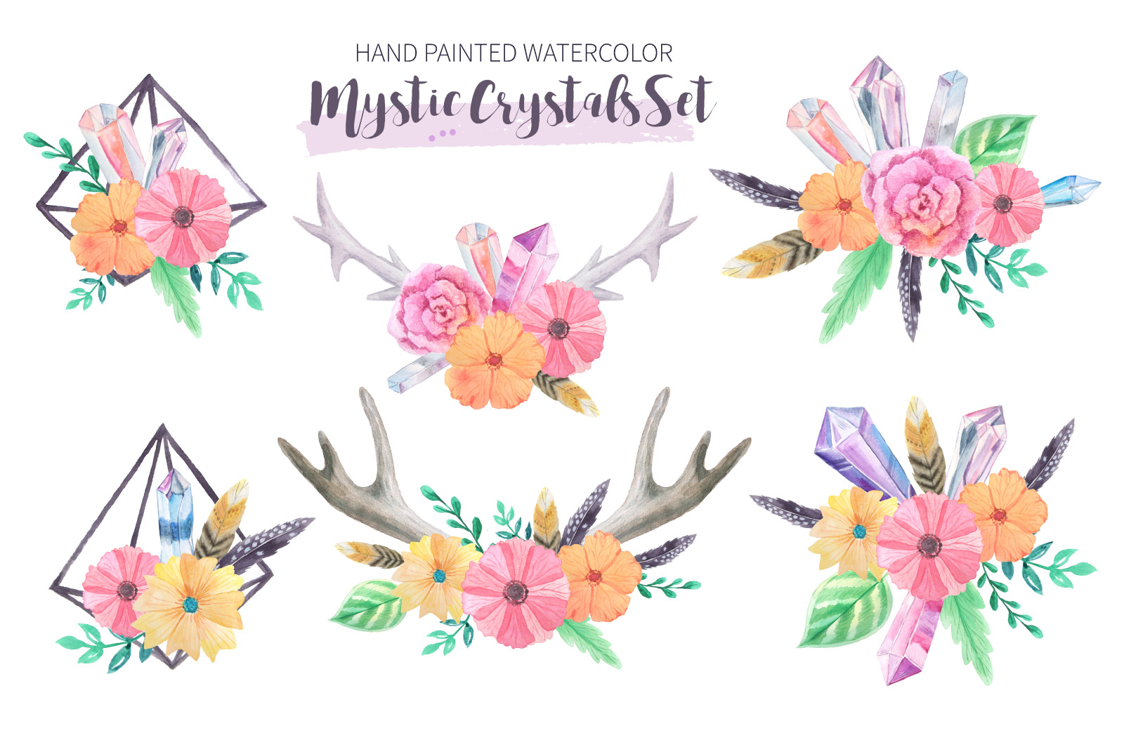 Watercolor Mystic Crystals Set