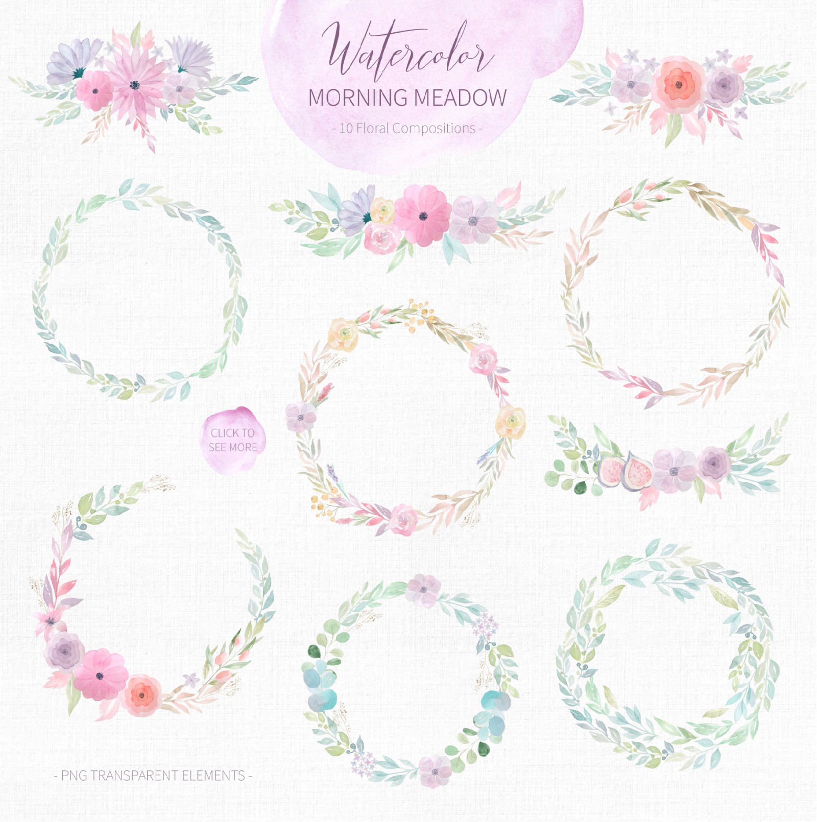 Watercolor Morning Meadow Floral Set