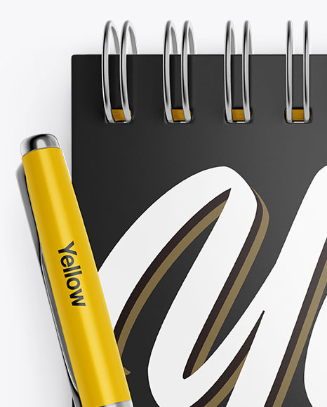 Glossy Notebook Mockup With Pen