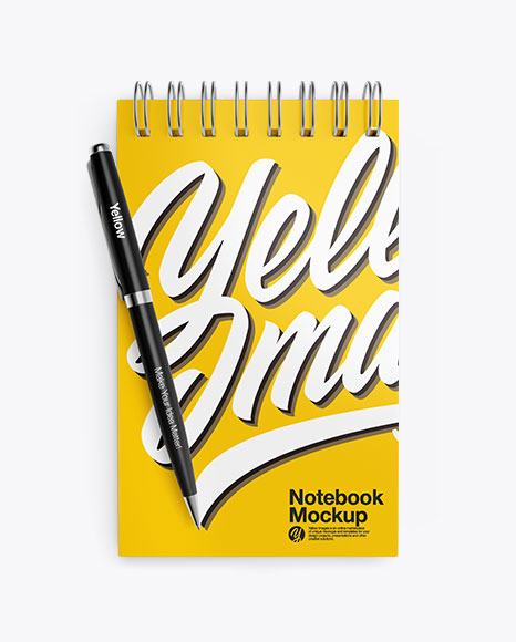 Glossy Notebook Mockup With Pen