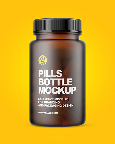 Frosted Amber Pills Bottle Mockup